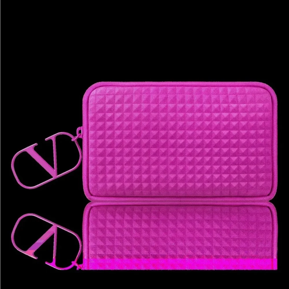 Valentino V Logo Studded Hot Pink Fuchsia Mini Clutch Pouch Bag NWT